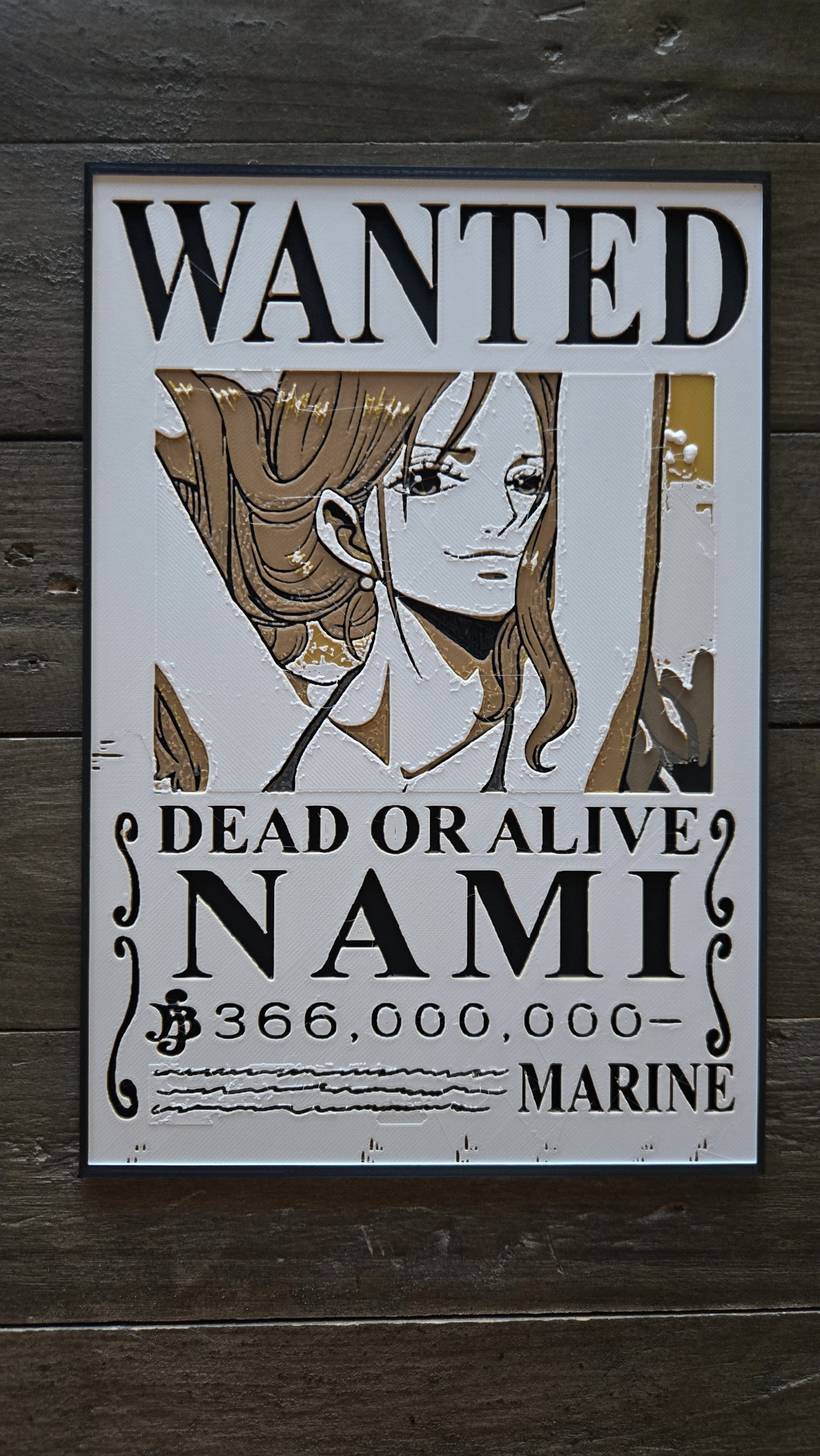 Cat Burglar Nami Wanted Poster – One Piece 3D-Printed HueForge Art
