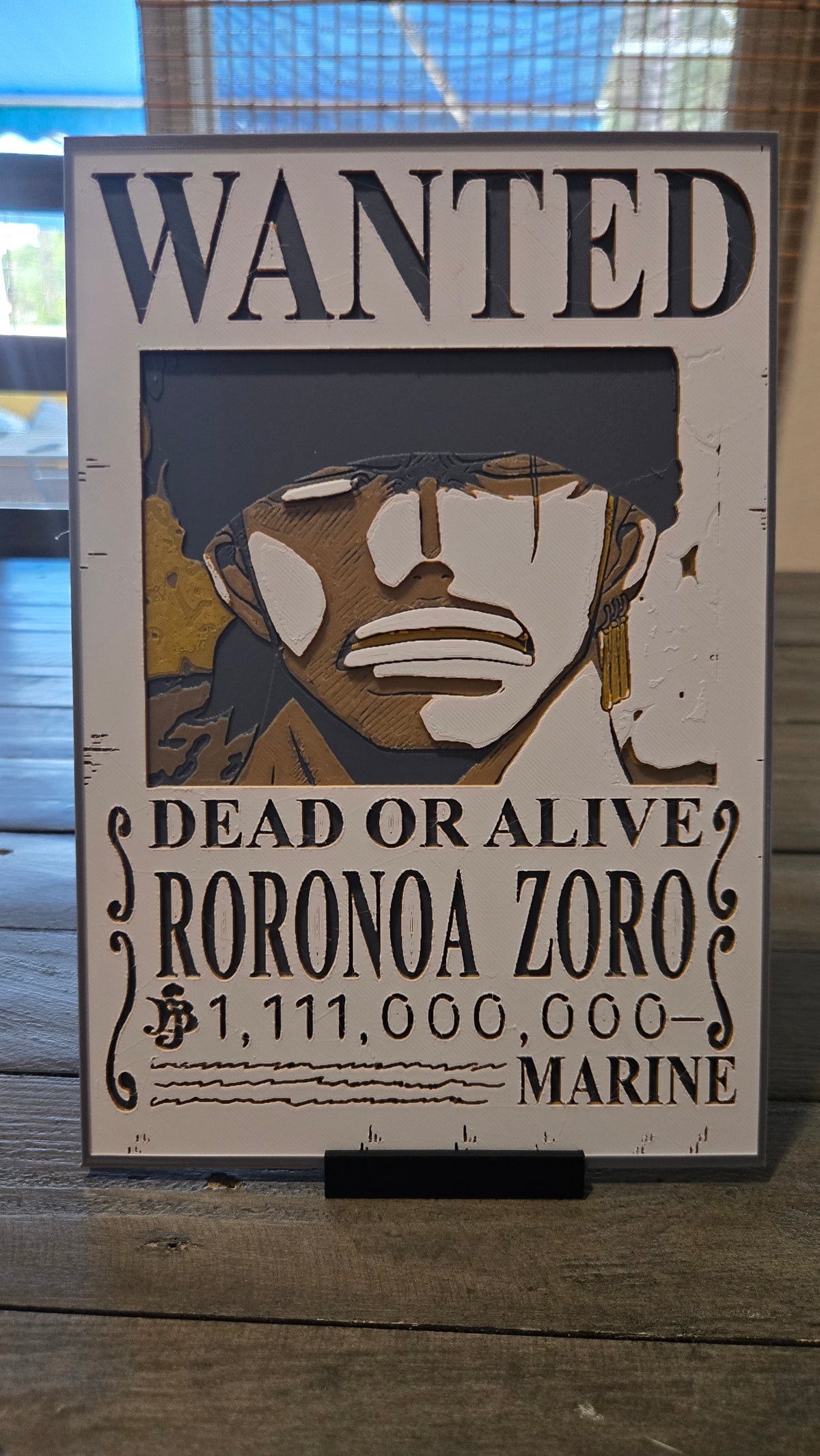 Roronoa Zoro Wanted Poster – One Piece 3D-Printed HueForge Art