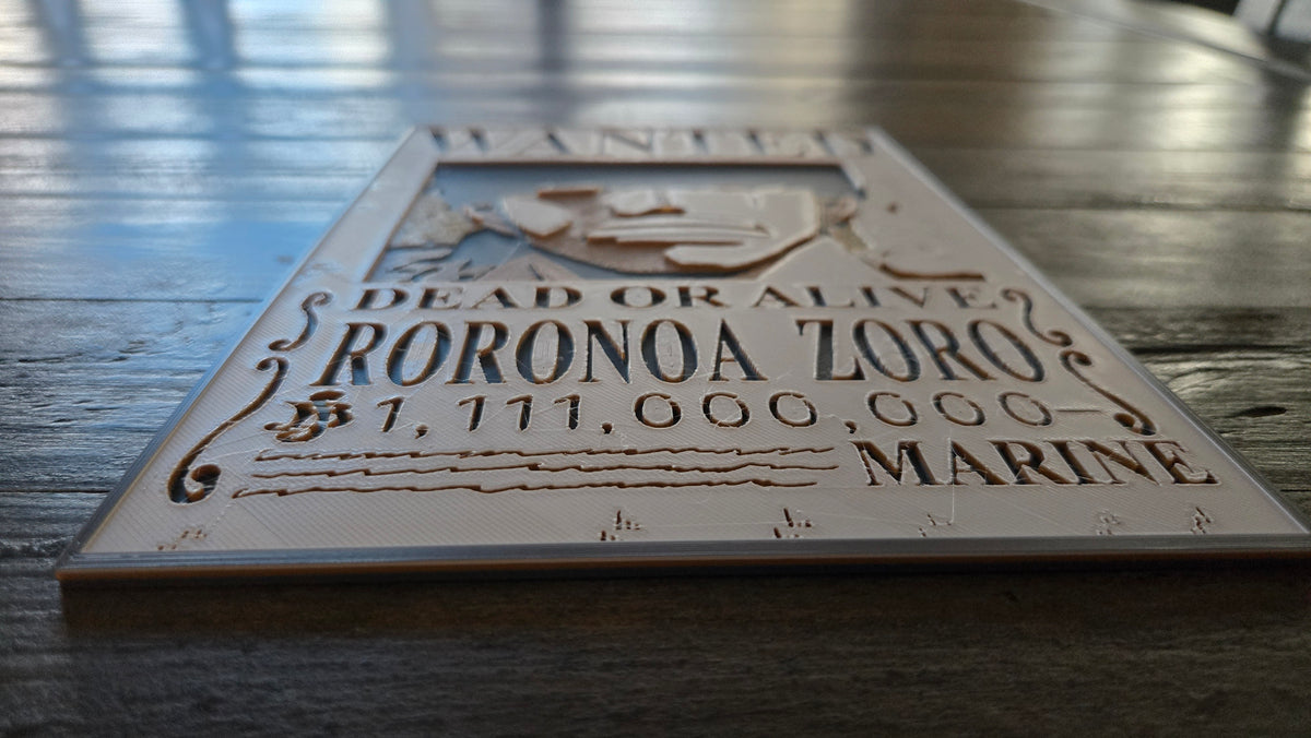 Roronoa Zoro Wanted Poster – One Piece 3D-Printed HueForge Art