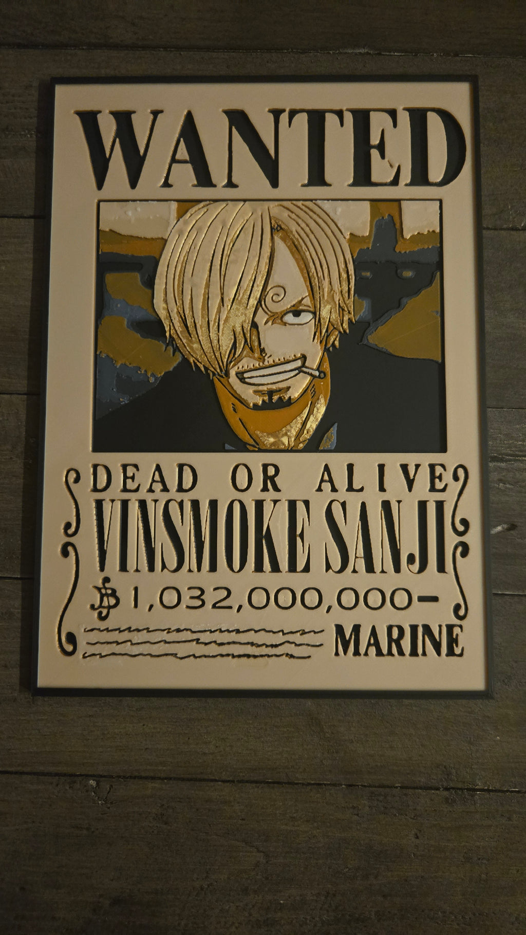 Vinsmoke Sanji Wanted Poster – One Piece 3D-Printed HueForge Art