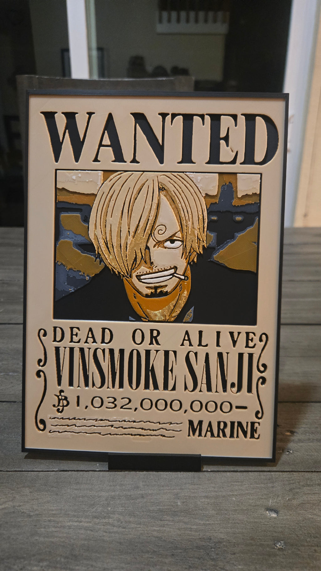 Vinsmoke Sanji Wanted Poster – One Piece 3D-Printed HueForge Art