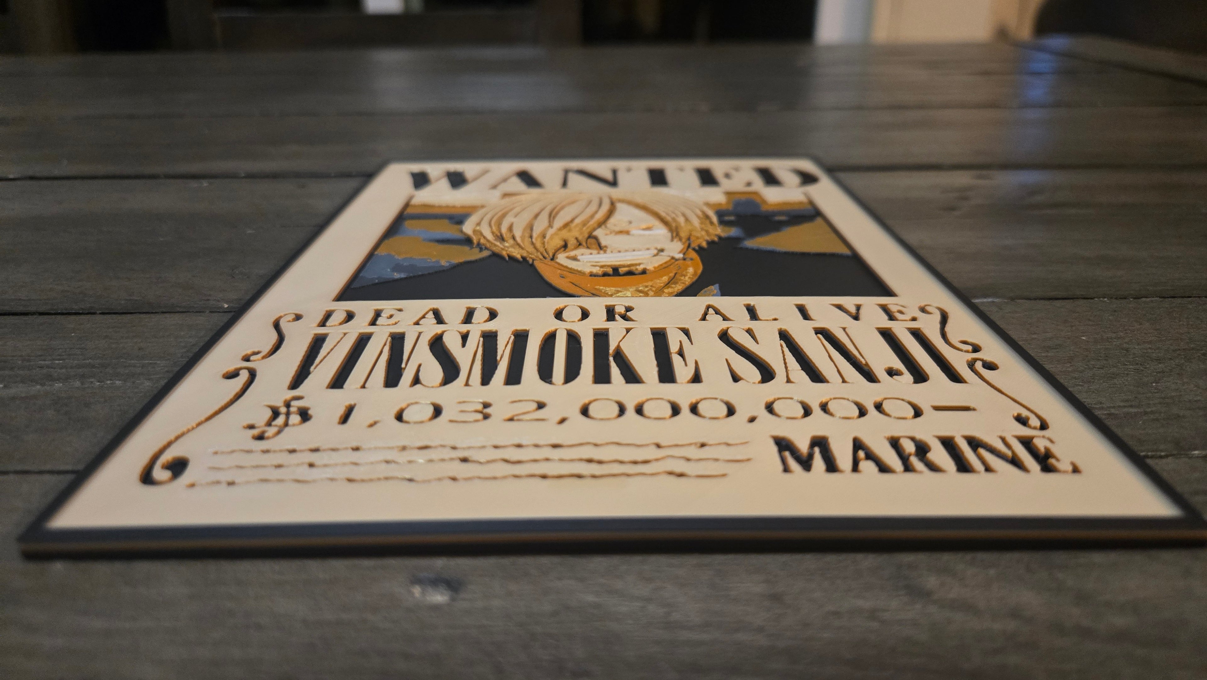Vinsmoke Sanji Wanted Poster – One Piece 3D-Printed HueForge Art