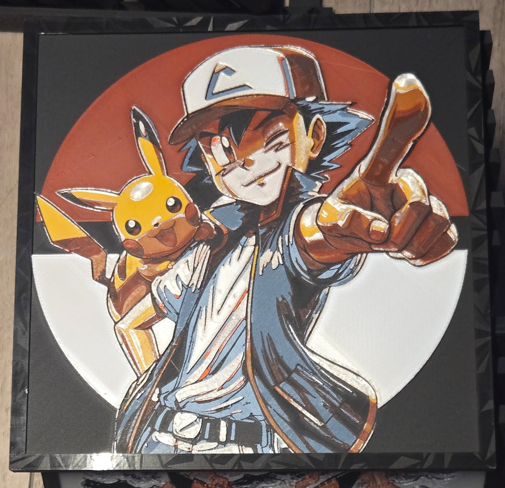 Pokémon Ash & Pikachu – UV-Reactive HueForge Art