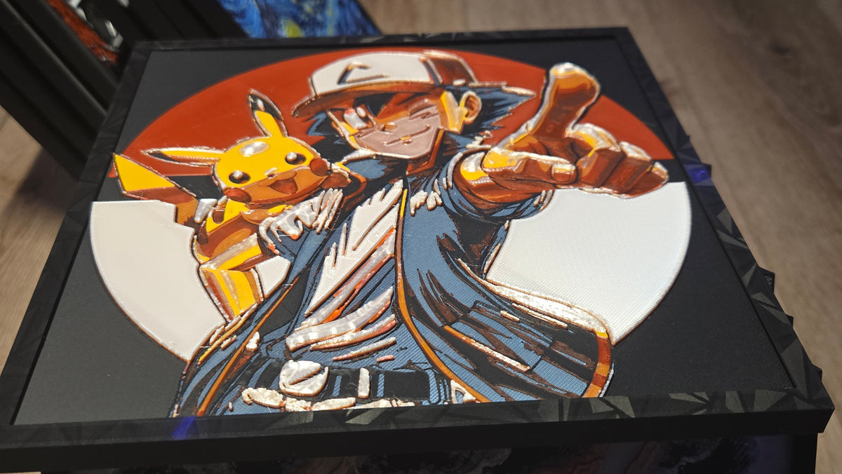 Pokémon Ash & Pikachu – UV-Reactive HueForge Art