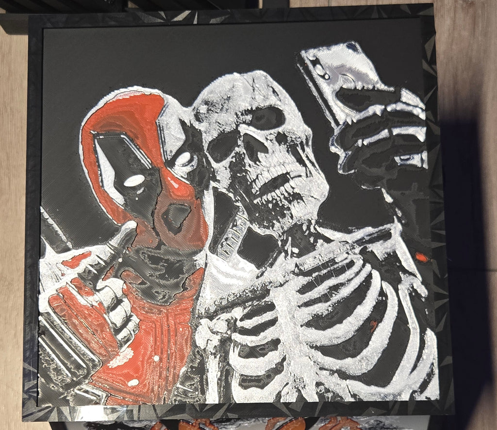 Marvel Deadpool & Skeleton – Framed UV-Reactive HueForge Art