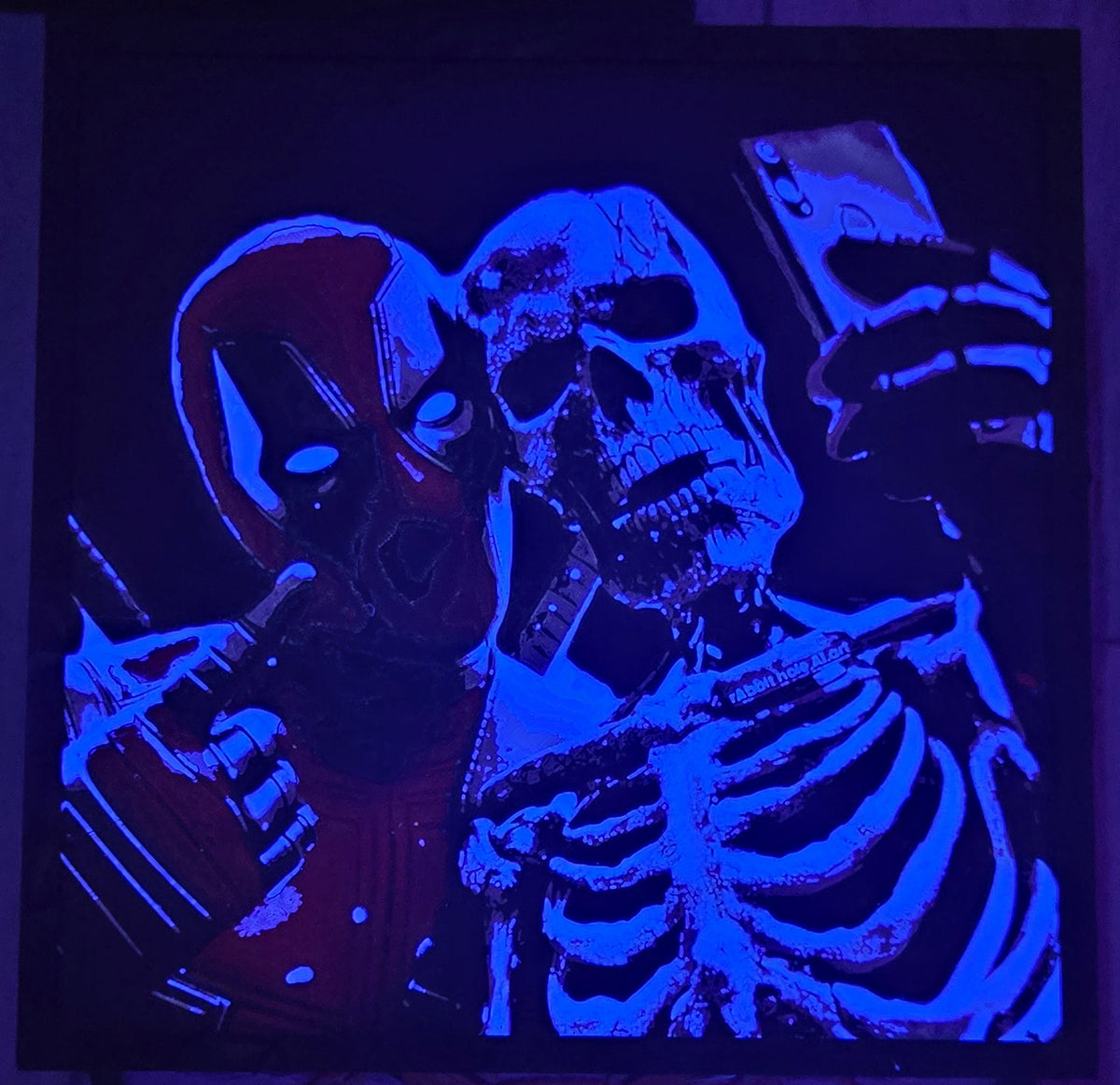 Marvel Deadpool & Skeleton – Framed UV-Reactive HueForge Art