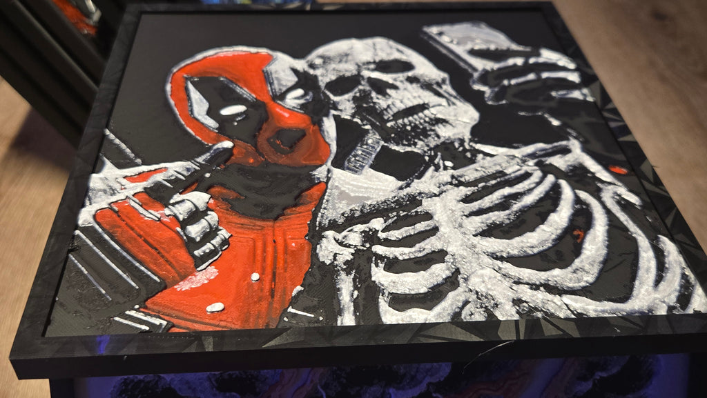 Marvel Deadpool & Skeleton – Framed UV-Reactive HueForge Art