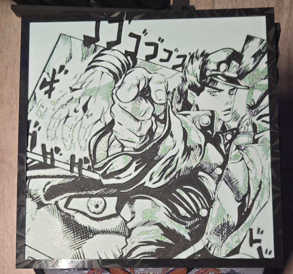 JoJo’s Bizarre Adventure Jotaro & Star Platinum – Framed UV-Reactive HueForge Art