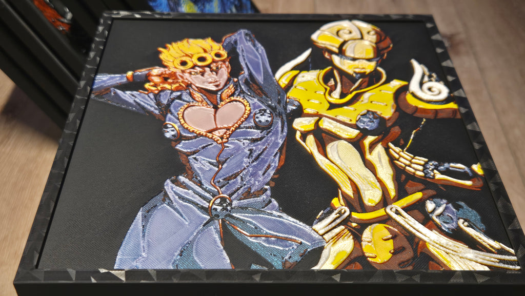 JoJo’s Bizarre Adventure Giorno & Gold Experience – Framed UV-Reactive HueForge Art