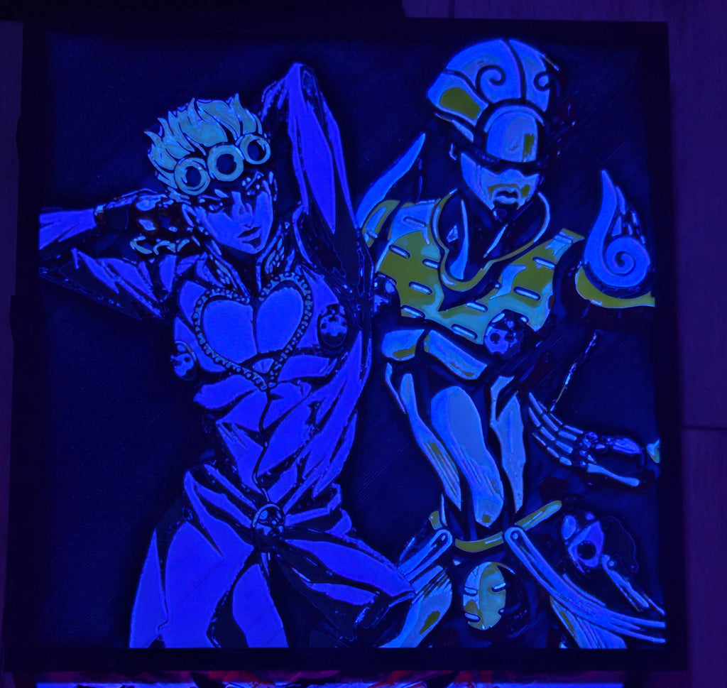 JoJo’s Bizarre Adventure Giorno & Gold Experience – Framed UV-Reactive HueForge Art