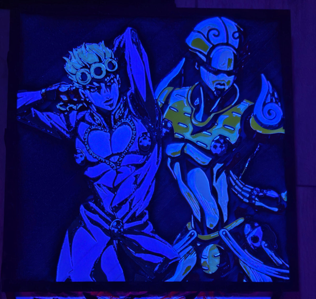 JoJo’s Bizarre Adventure Giorno & Gold Experience – Framed UV-Reactive HueForge Art