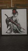 Crimson Samurai Woman – Framed UV-Reactive HueForge Art