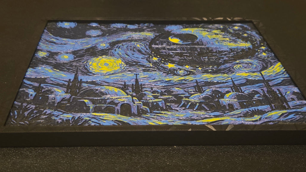 Death Starry Night – Framed UV-Reactive HueForge Art
