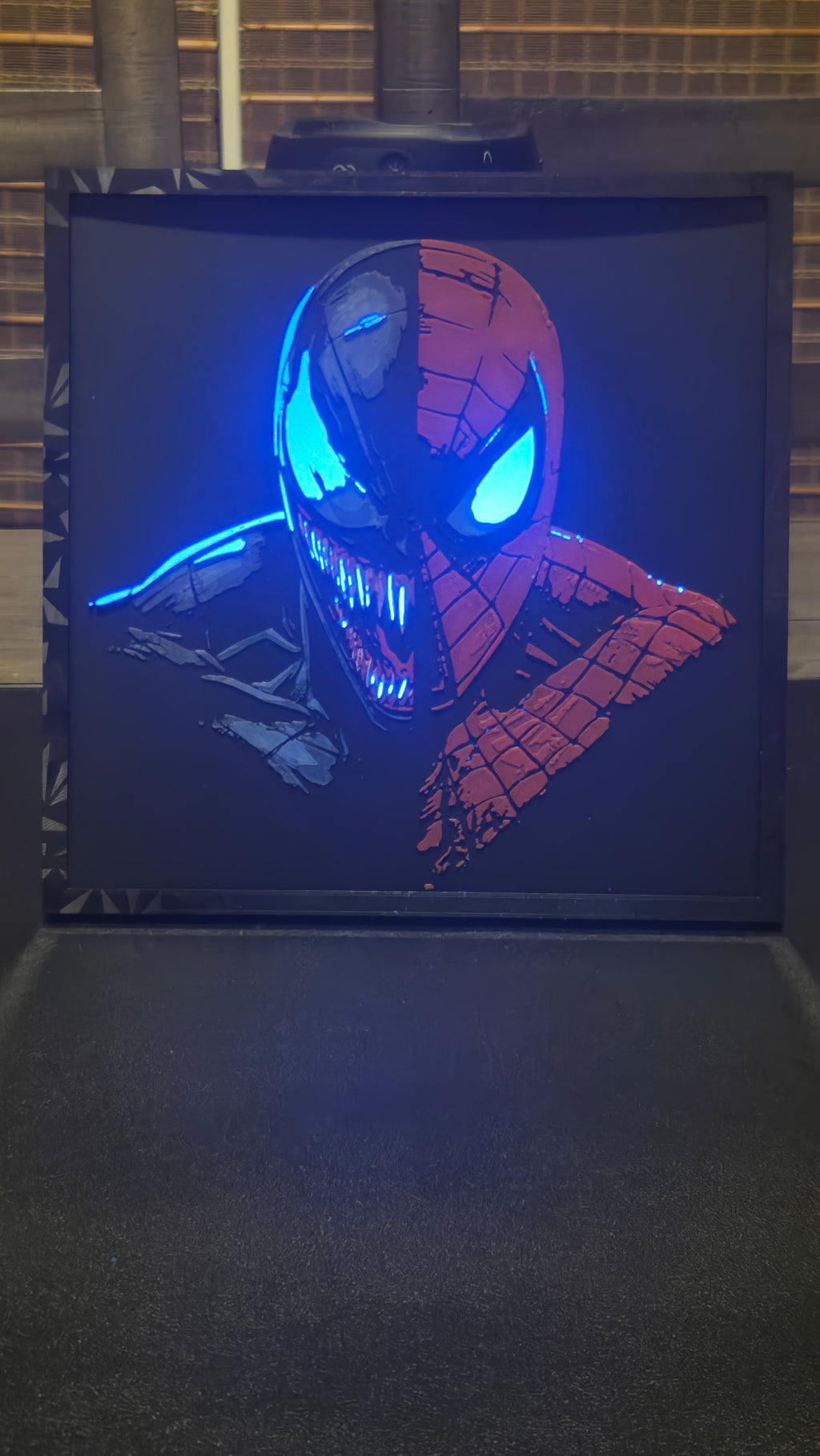 Spider-Man & Venom Split Portrait – Framed UV-Reactive HueForge Art