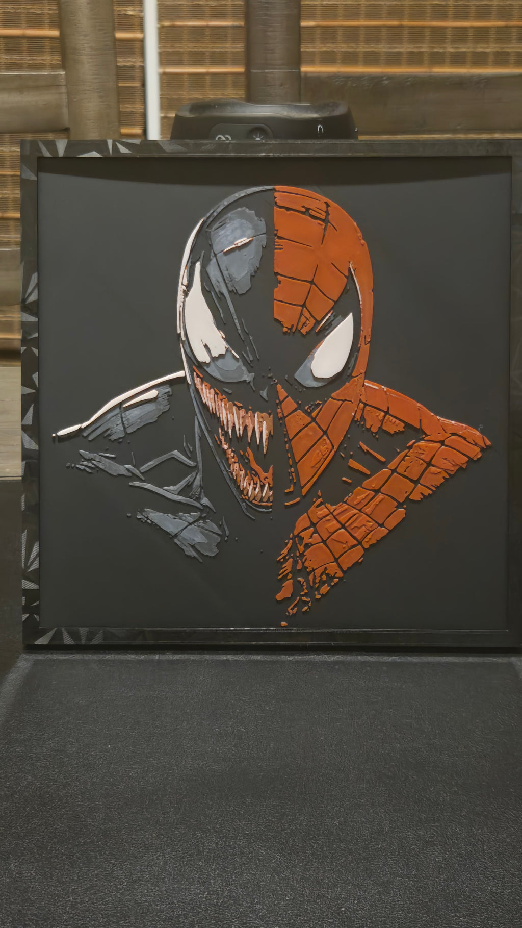 Spider-Man & Venom Split Portrait – Framed UV-Reactive HueForge Art