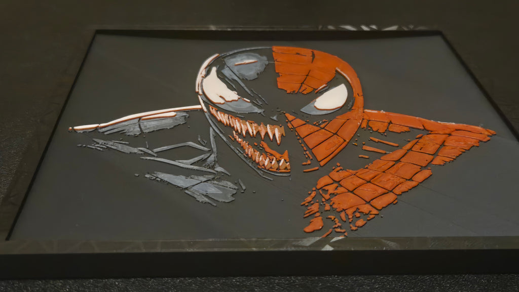 Spider-Man & Venom Split Portrait – Framed UV-Reactive HueForge Art